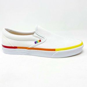 Vans Classic Slip On (Rainbow Foxing) True White LGBTQ Pride Womens Casual Shoes